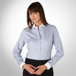 Женская рубашка белая в синюю полоску с белым воротом и манжетами T.M.Lewin приталенная Fitted (44090)