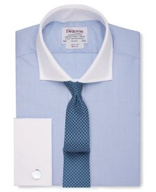 Мужская рубашка синяя с белым воротником и манжетами под запонки T.M.Lewin приталенная Slim Fit (41351)