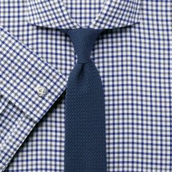 Мужская рубашка под запонки белая в серо-синюю клетку Charles Tyrwhitt не мнущаяся Non Iron сильно приталенная Extra Slim Fit (RG383BLU)