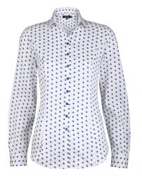 Женская рубашка белая в синий горох T.M.Lewin хлопок приталенная Fitted (52879)