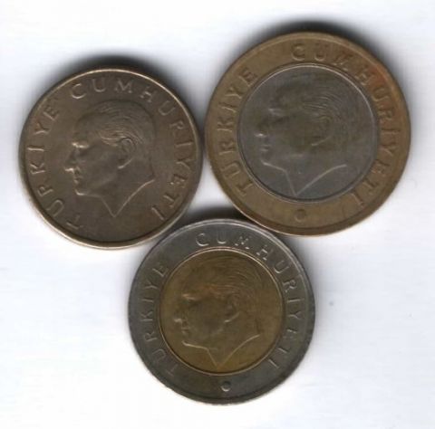 Набор монет 1997-2009 г. Турция 3 шт.