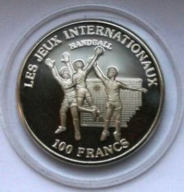 Гандбол 100 франков Конго 1984 ПРУФ