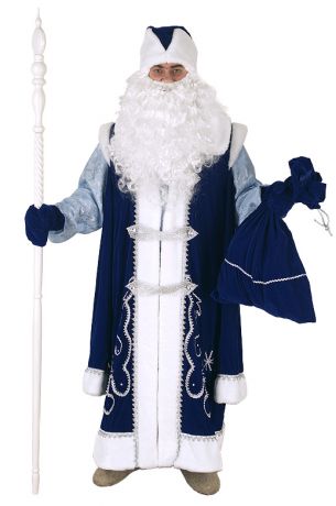Костюм Деда Мороза с рубахой синий.