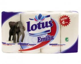 Полотенца бумажные Lotus Emilia, 2 слоя, 4 рулона, белые