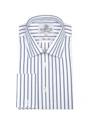 Мужская рубашка под запонки белая в синюю полоску Harvie & Hudson приталенная Slim Fit (01J0135NVY)