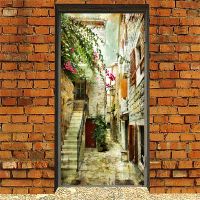 Наклейка на дверь - старые улочки Греции 2 | магазин Интерьерные наклейки