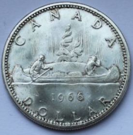 Каноэ 1 доллар Канада 1966 серебро