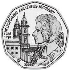 250 лет со дня рождения Моцарта  5 евро Австрия 2006