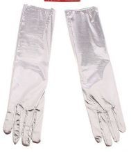 Карнавальные перчатки серебристый блеск 40 см