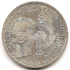 150-лет гражданской разновидности ордена Pour le Mérite - за науку и искусство Гумбольт 10 марок ФРГ 1992