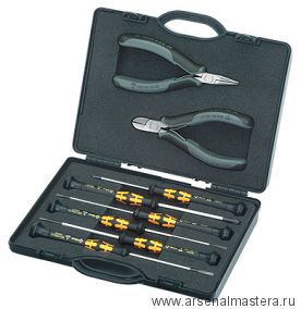 Набор антистатических инструментов для электроники, 8 предметов в практичном кейсе, KNIPEX KN-002018ESD