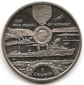 Медаль война в Норвегии Серия Награды Второй мировой войны 1 крона Остров Мэн 2004