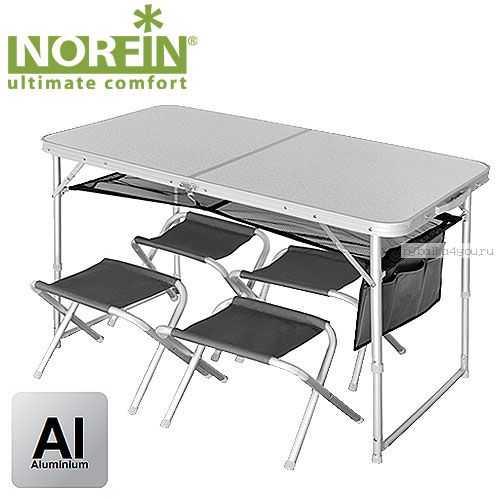 Стол складной Norfin RUNN NF алюминиевый 120x60 +4 стула набор