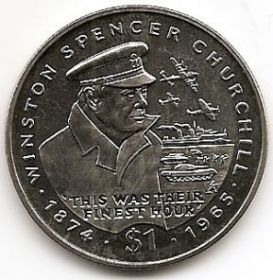 Уинстон Спенсер Черчилль (1874-1965)   1 доллар Либерия 1995