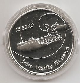 100 лет со дня смерти Джона Филипа Голланда (изобретателя подводной лодки) 15 евро Ирландия 2014 серебро