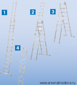 Универсальная лестница - трансформер (приставная, раздвижная, стремянка с выдвижной секцией) Krause STABILO с настенными роликами, 3х12 перекладин