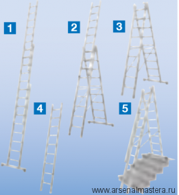 Универсальная  лестница - трансформер (приставная, раздвижная, стремянка с выдвижной секцией) Krause STABILO плюс с установкой на лестничных маршах, 3х9 перекладин