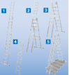 Универсальная  лестница - трансформер (приставная, раздвижная, стремянка с выдвижной секцией) Krause STABILO плюс с установкой на лестничных маршах, 3х9 перекладин