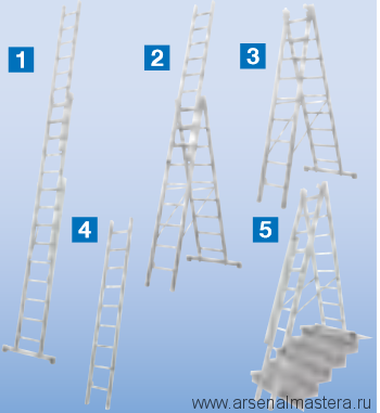АКЦИЯ! Универсальная лестница - трансформер (приставная, раздвижная, стремянка с выдвижной секцией) Krause STABILO плюс с установкой на лестничных маршах, 3х10 перекладин