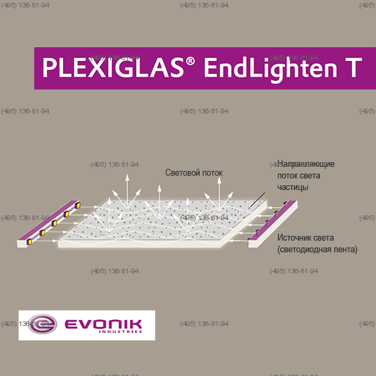 Оргстекло Plexiglas EndLighten T 8*2050*3050 экструзионное прозрачное для торцевой подсветки OE012 XL