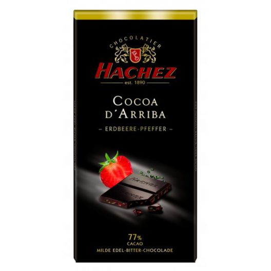 Шоколад Hachez с кусочками Клубники и зелёным перцем 77% - 100 г (Германия)