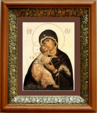 Владимирская икона Божьей Матери (19х22), светлый киот