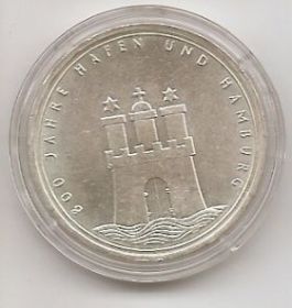800 лет городу-порту Гамбург 10 марок ФРГ 1989 J