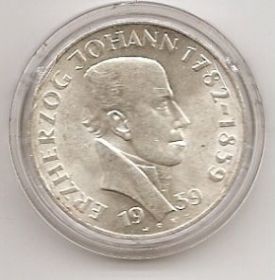 100 лет со дня смерти Эрцгерцога Иоганна Австрийского 25 шиллингов Австрия 1959