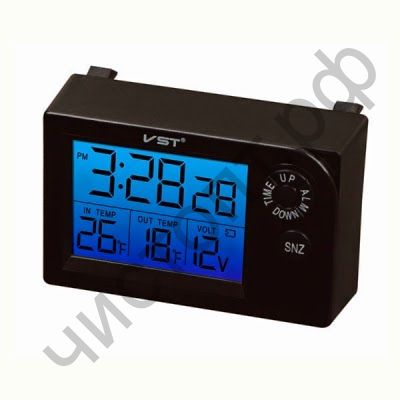 Часы  эл. авто VST7048V часы эл. авто (температура внутр + наруж, будильник, вольтметр., син. подсвет. встраив. )