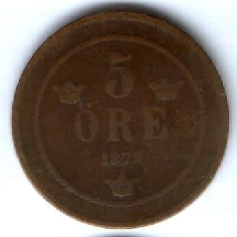 5 эре 1875 г. Швеция