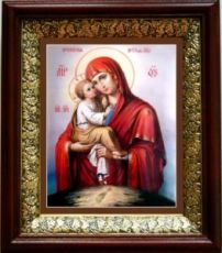 Почаевская икона Божьей Матери (19х22), темный киот