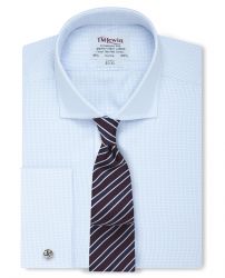 Мужская рубашка под запонки светло-синяя в мелкую клетку T.M.Lewin приталенная Slim Fit (52998)