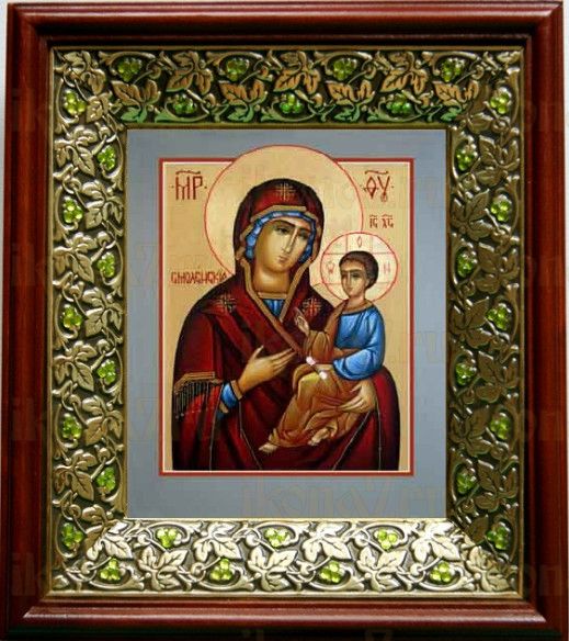 Смоленская икона Божьей Матери (21х24), киот со стразами