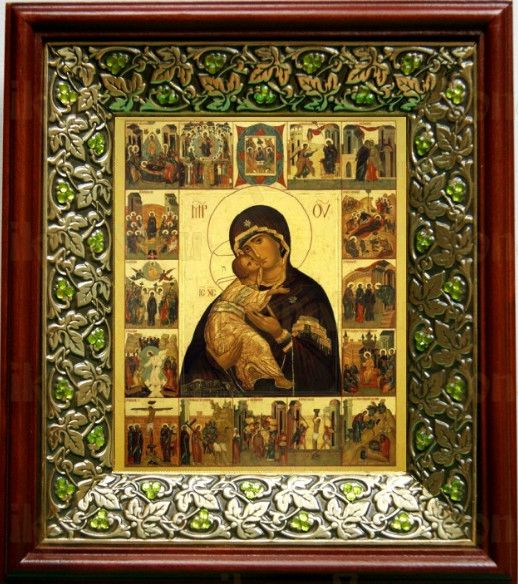Владимирская икона Божьей Матери (21х24), киот со стразами