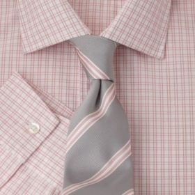 Мужская рубашка белая в светло-розовую клетку T.M.Lewin приталенная Fully Fitted (43071)
