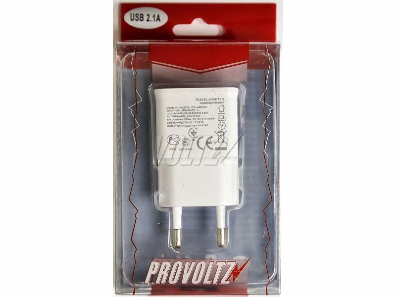 Сетевое зарядное устройство Provoltz USB (2 выхода) (2,1 A) (white)