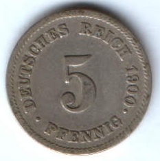 5 пфеннигов 1900 г. J Германия