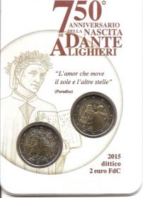 750 лет со дня рождения Данте Алигьери  Набор из 2 монет 2 евро  Италия 2015
