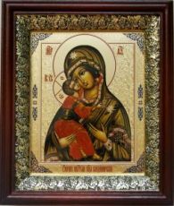 Владимирская икона Божьей Матери (19х22), темный киот