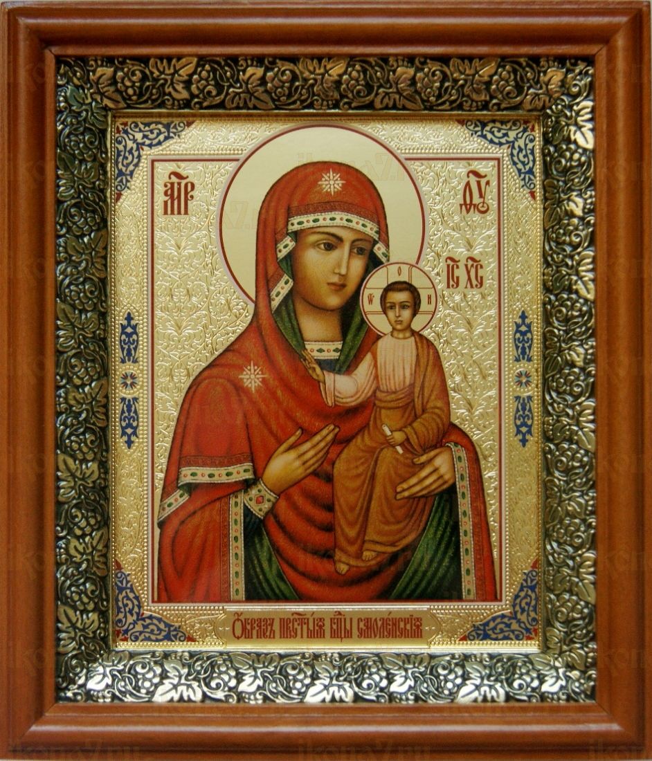 Смоленская икона Божьей Матери (19х22), светлый киот