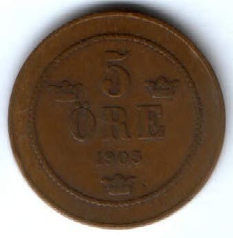 5 эре 1905 г. Швеция