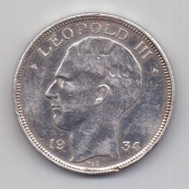 20 франков 1934 г. редкий год. Бельгия