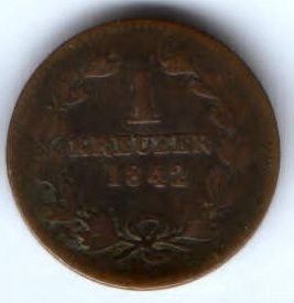 1 крейцер 1842 г. Баден Германия