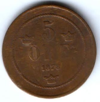 5 эре 1878 г. редкий год Швеция