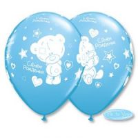 Голубые шарики с днем рождения с мишкой Тедди