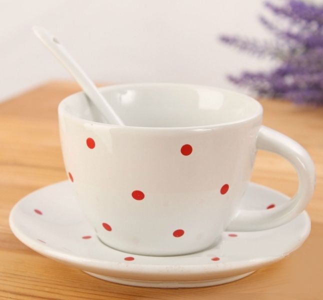 Чашка с блюдцем и ложкой «Ribbon Dots» - White