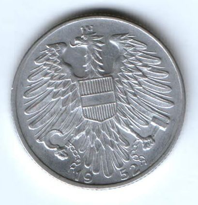 5 шиллингов 1952 г. AUNC Австрия