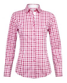 Женская рубашка в розово-красную клетку хлопок T.M.Lewin приталенная Fitted (53305)