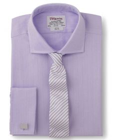 Мужская рубашка под запонки сиреневая T.M.Lewin приталенная Slim Fit (34819)