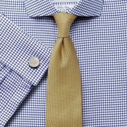 Мужская рубашка под запонки белая в синюю клетку Charles Tyrwhitt не мнущаяся Non Iron классическая Classic Fit (SN556NAV)